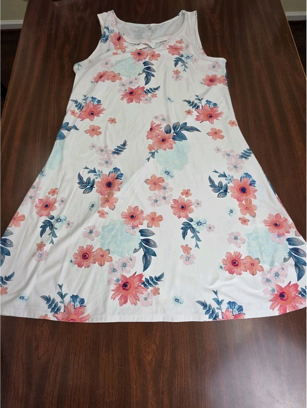 Mudd Floral Dress Large White Pink Blue Tank Casual Summer Casual Bohemian Chic